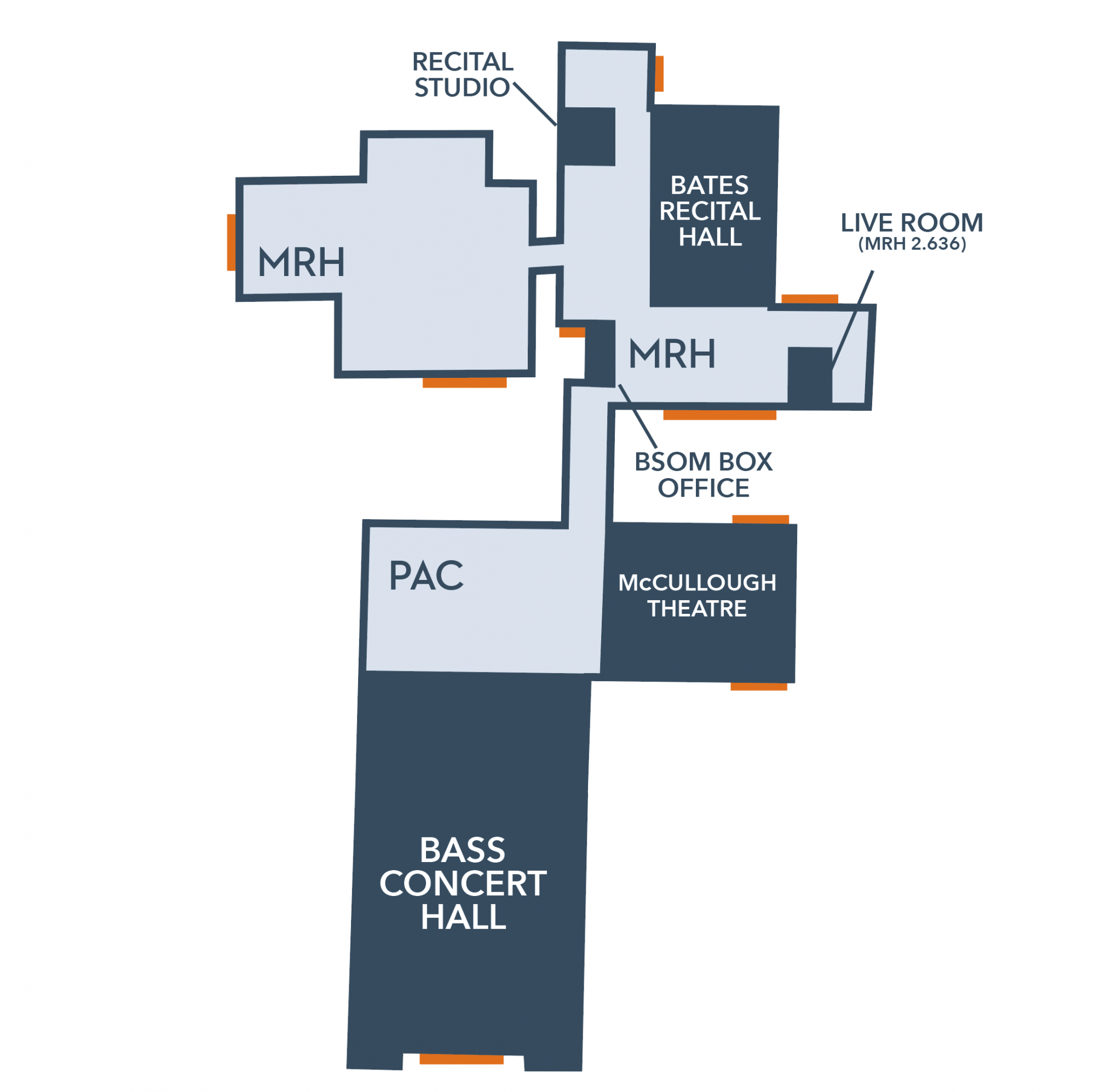 A Map of performance halls in the MRH Building