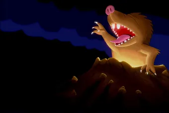 a surrealist image of a mole escaping a hole